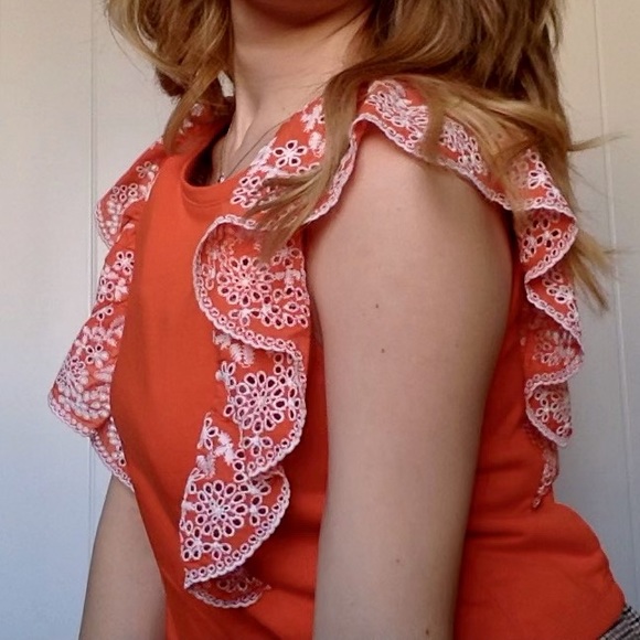 Orange Anthropologie Shirt with Eyelet Lace - Picture 5 of 8